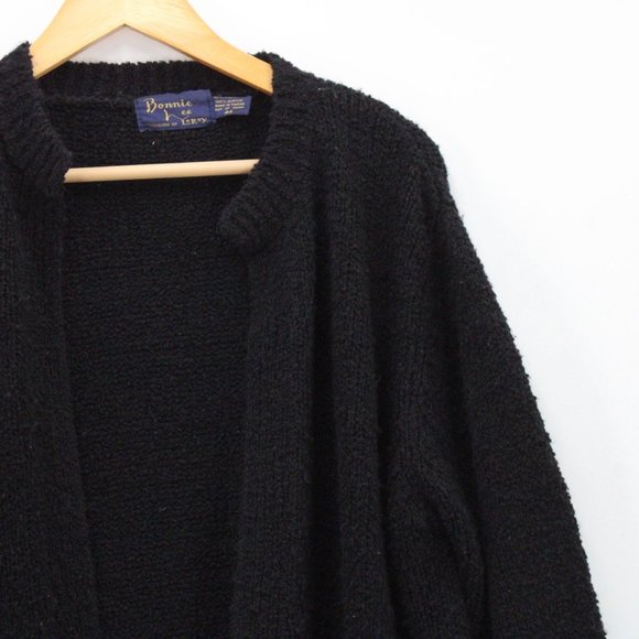 Vintage Bonnie Lee Cardigan Sweater Womens Black Open Front Knit Size 44 80s - Picture 2 of 9